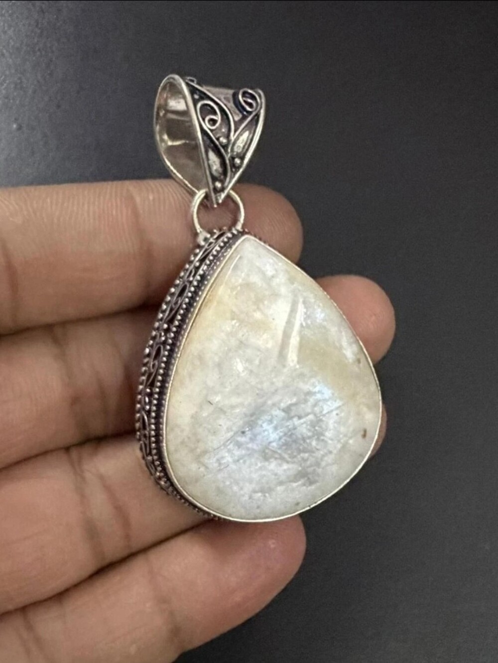 Natural Rainbow Moonstone Teardrop Pendant Sterling Silver 925 New